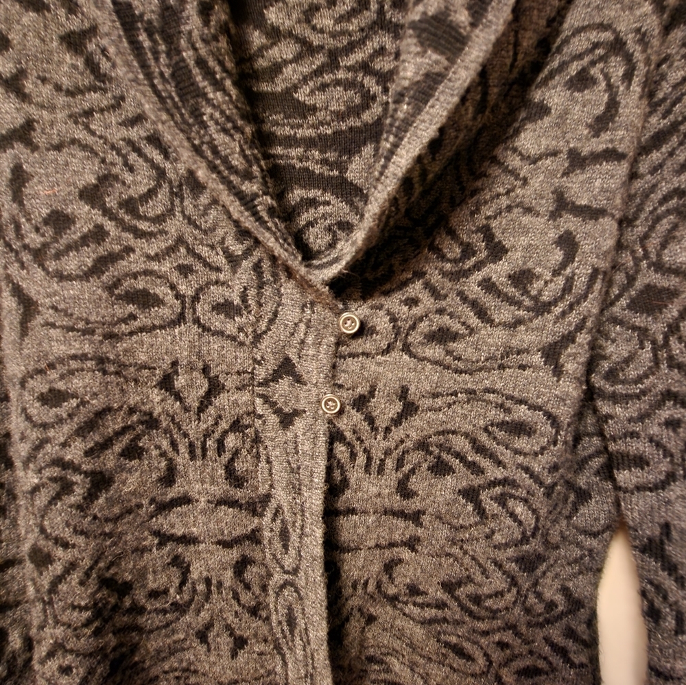 Gray And Black Patterned Flowy Button Up Sweater … - image 5